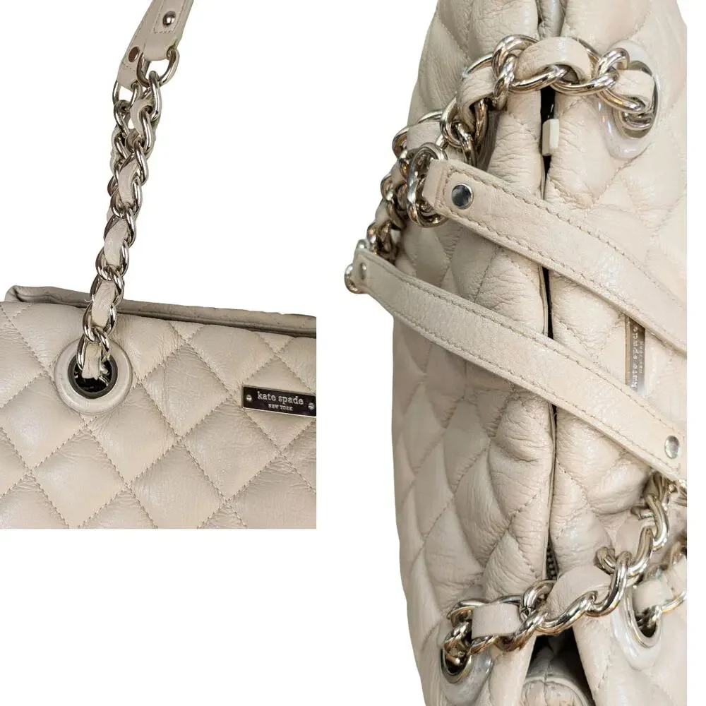 Kate Spade Gold Coast Maryanne Shoulder Bag Beige Quilted Leather Gold Chain